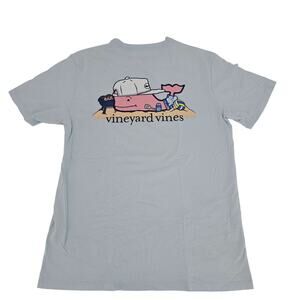 Vineyard Vines Beach Whale Gray Outdoor Grill USA Blue Graphic Tee Men's S 3676